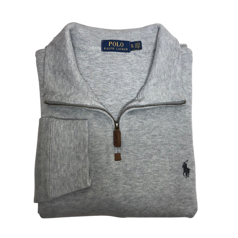 Polo Ralph Lauren Cotton Gray Embroidery Pony‎ 1/4 Zipper Pull Over Sweater XL